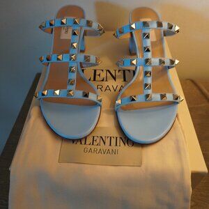 Valentino Gravani Rockstud Slide Sandal Block Heel Authentic Size 38.5 8.5 New